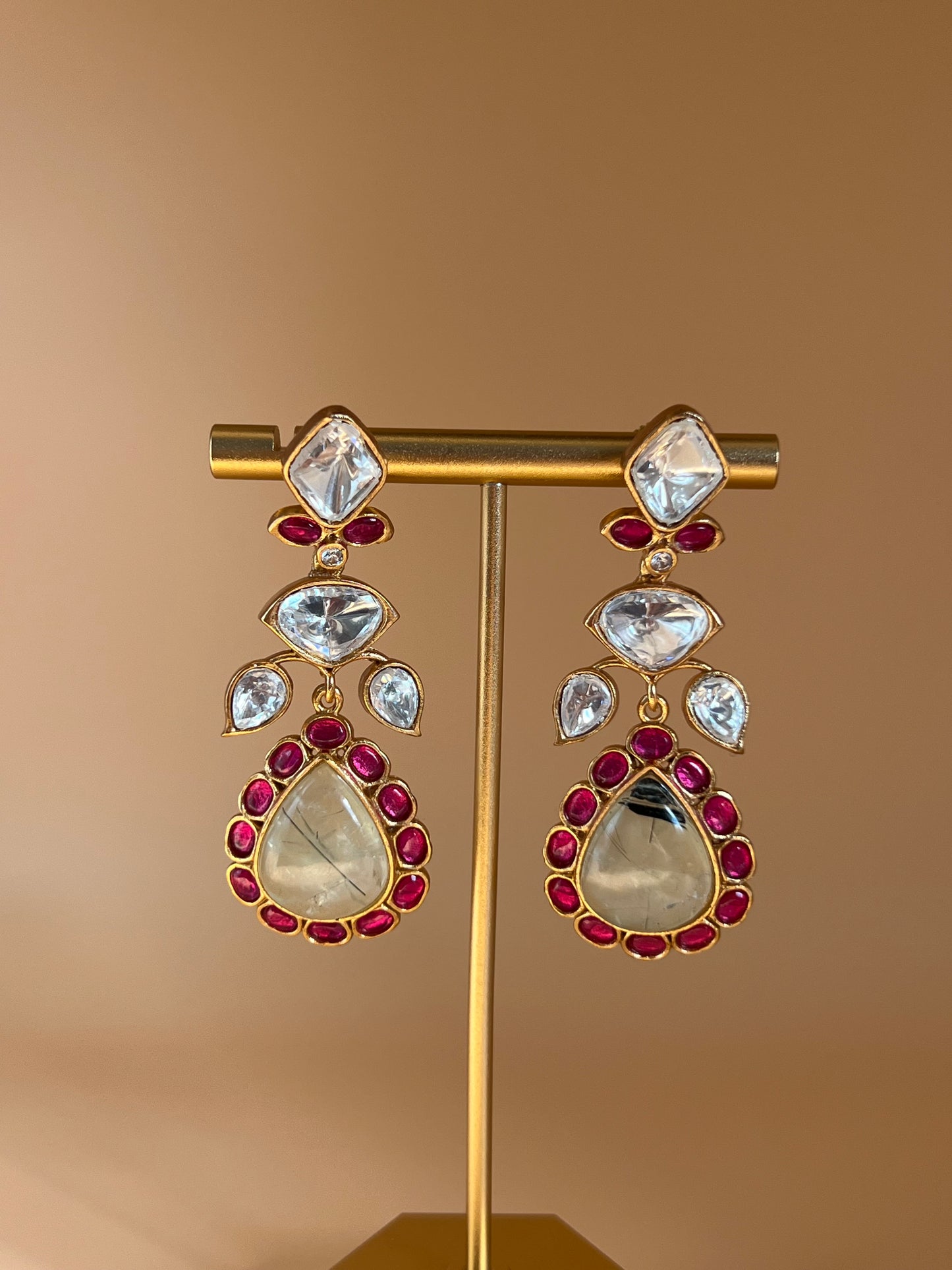 Labradorite Kundan Drop Earrings