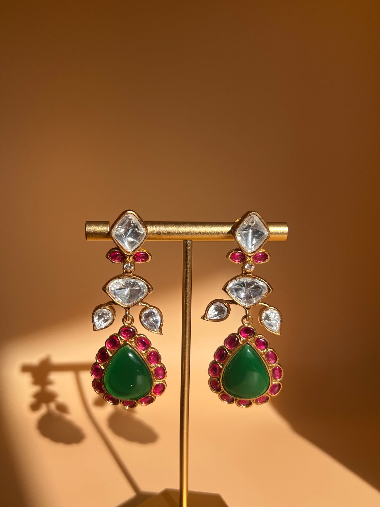 Emerald Green Kundan Drop Earrings