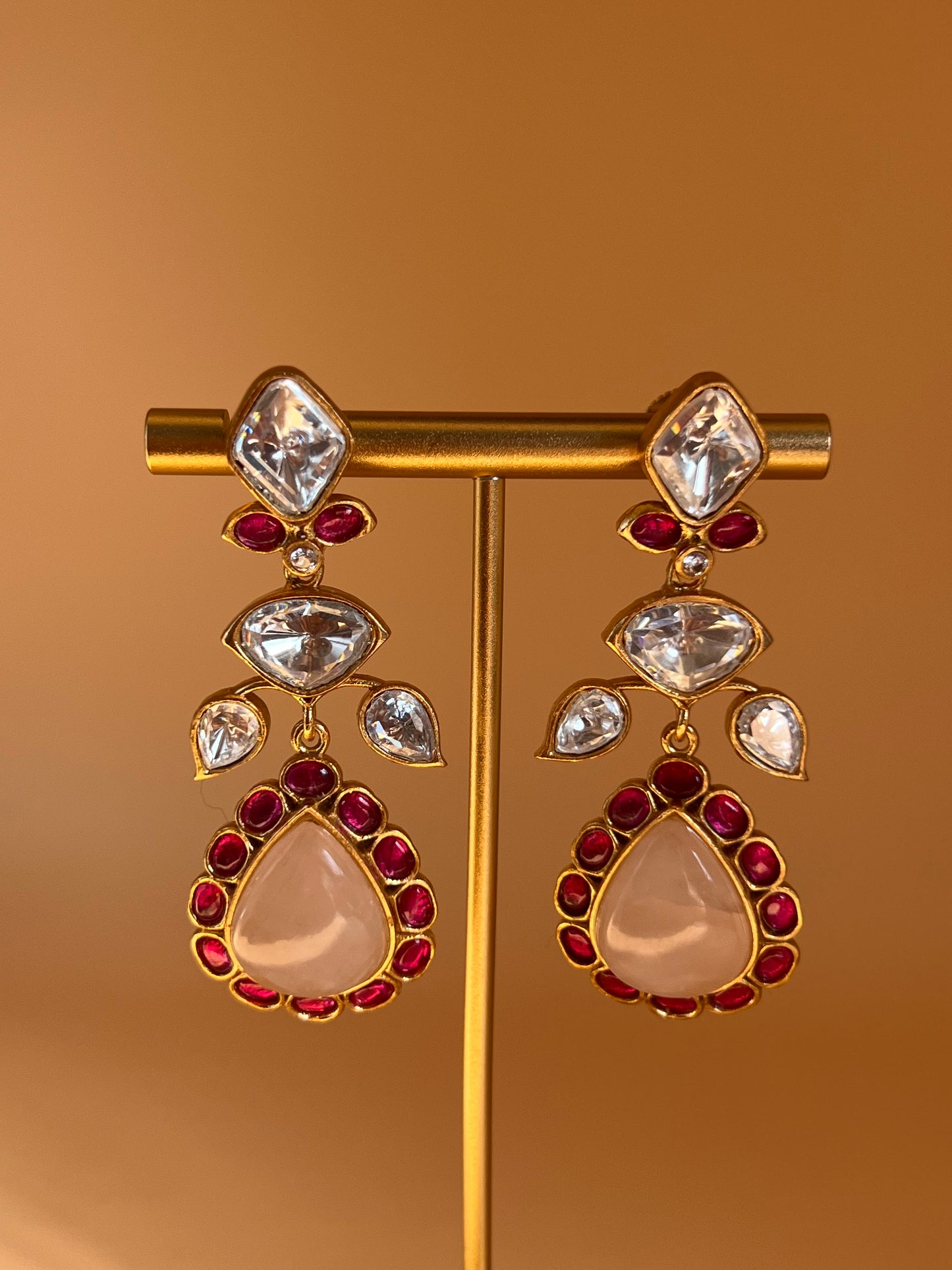 Blush Rose Kundan Drop Earrings
