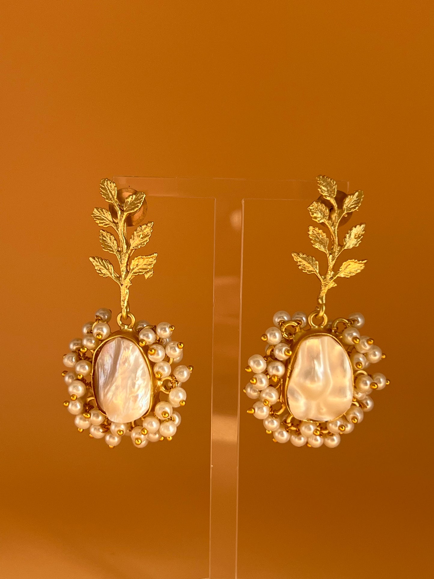 Baroque Pearl Leaf Earrings