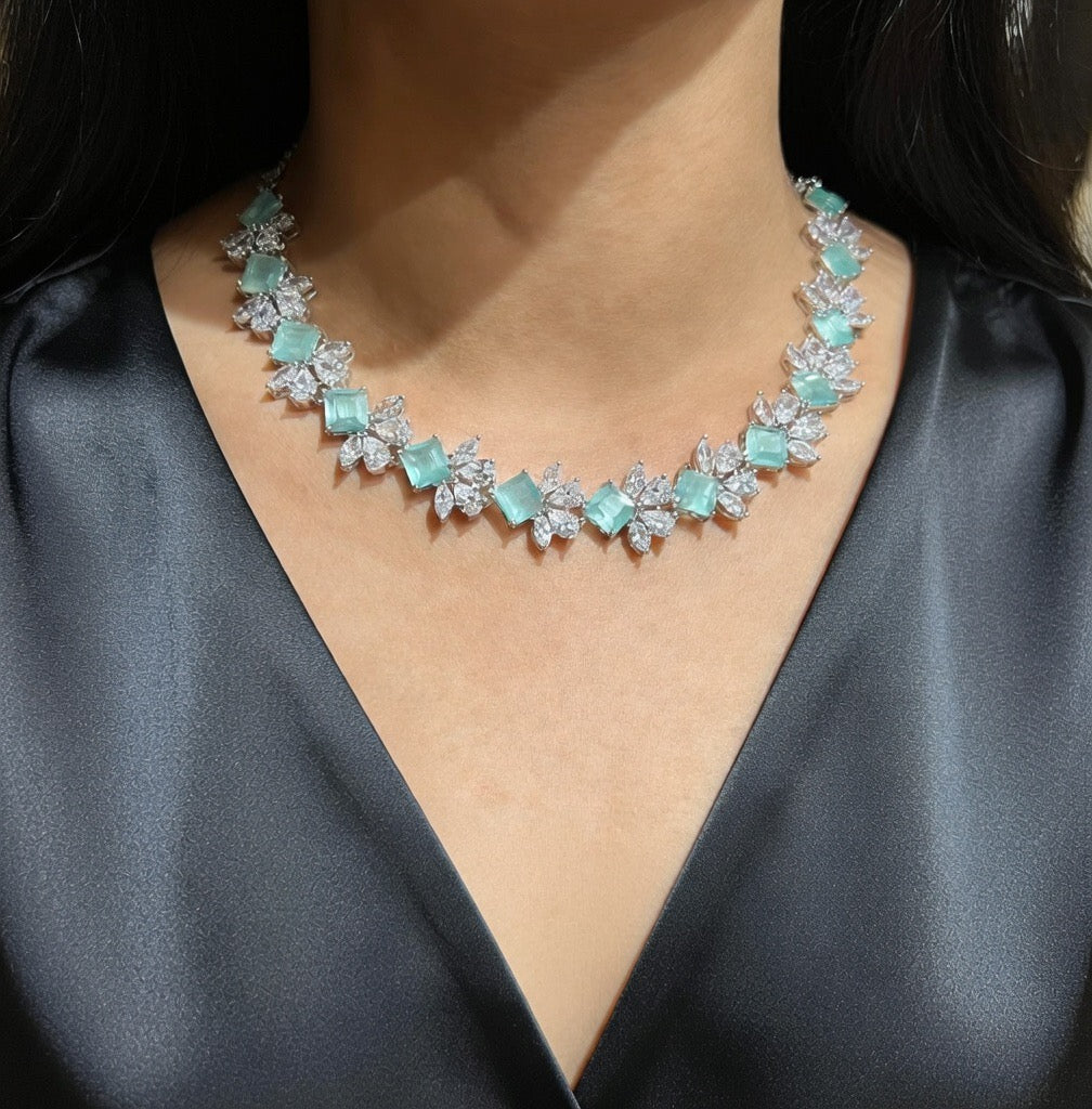 Silver and Mint Crystal Necklace
