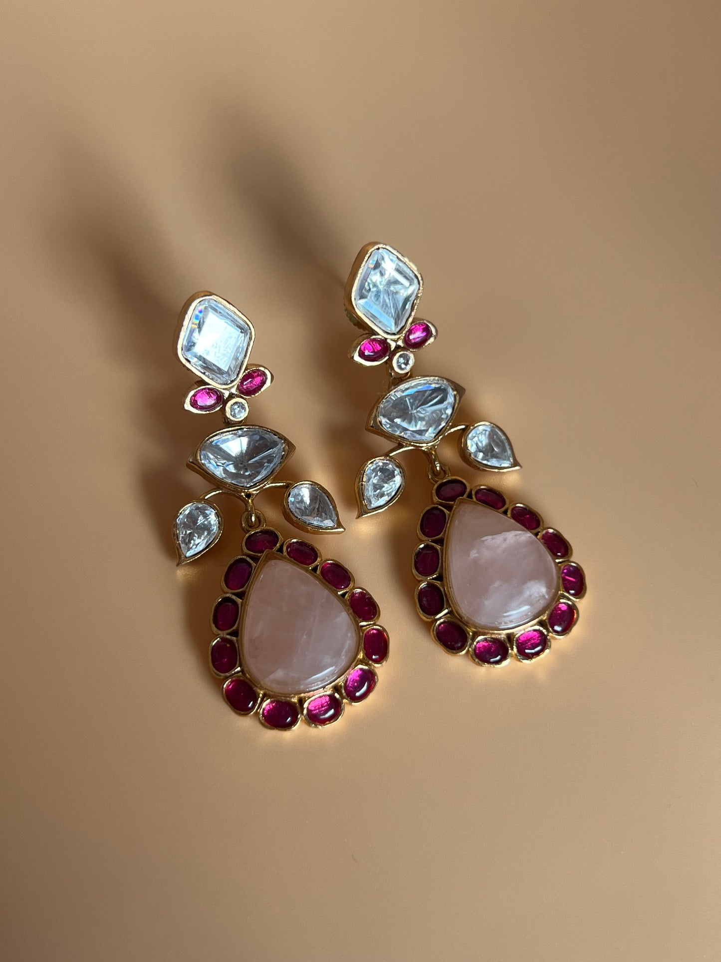 Blush Rose Kundan Drop Earrings