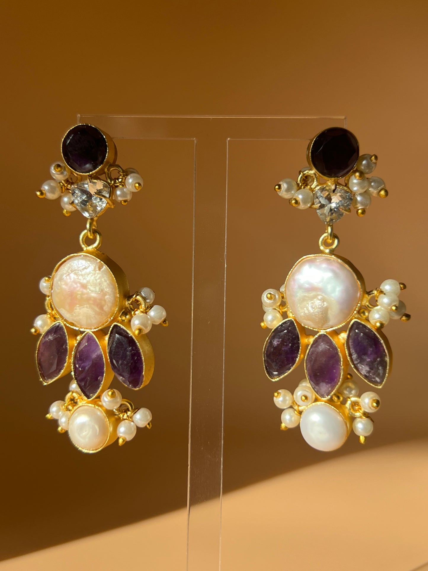 Amethyst and Baroque Pearl Danglers