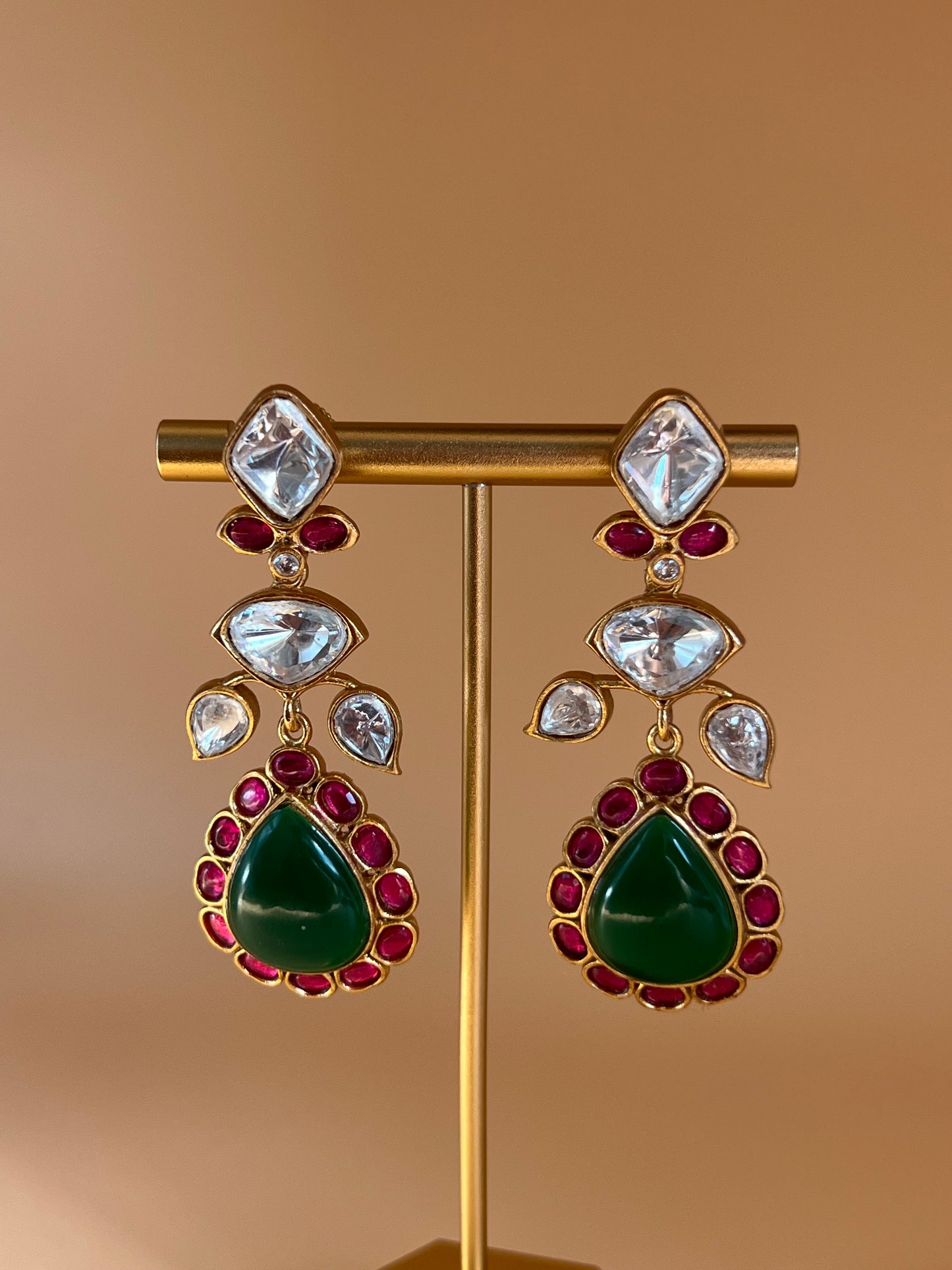 Emerald Green Kundan Drop Earrings