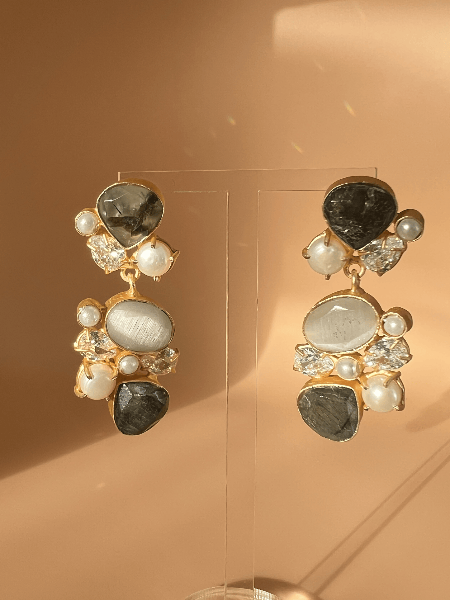 Balck onyx and Moonstone Drop Earrings