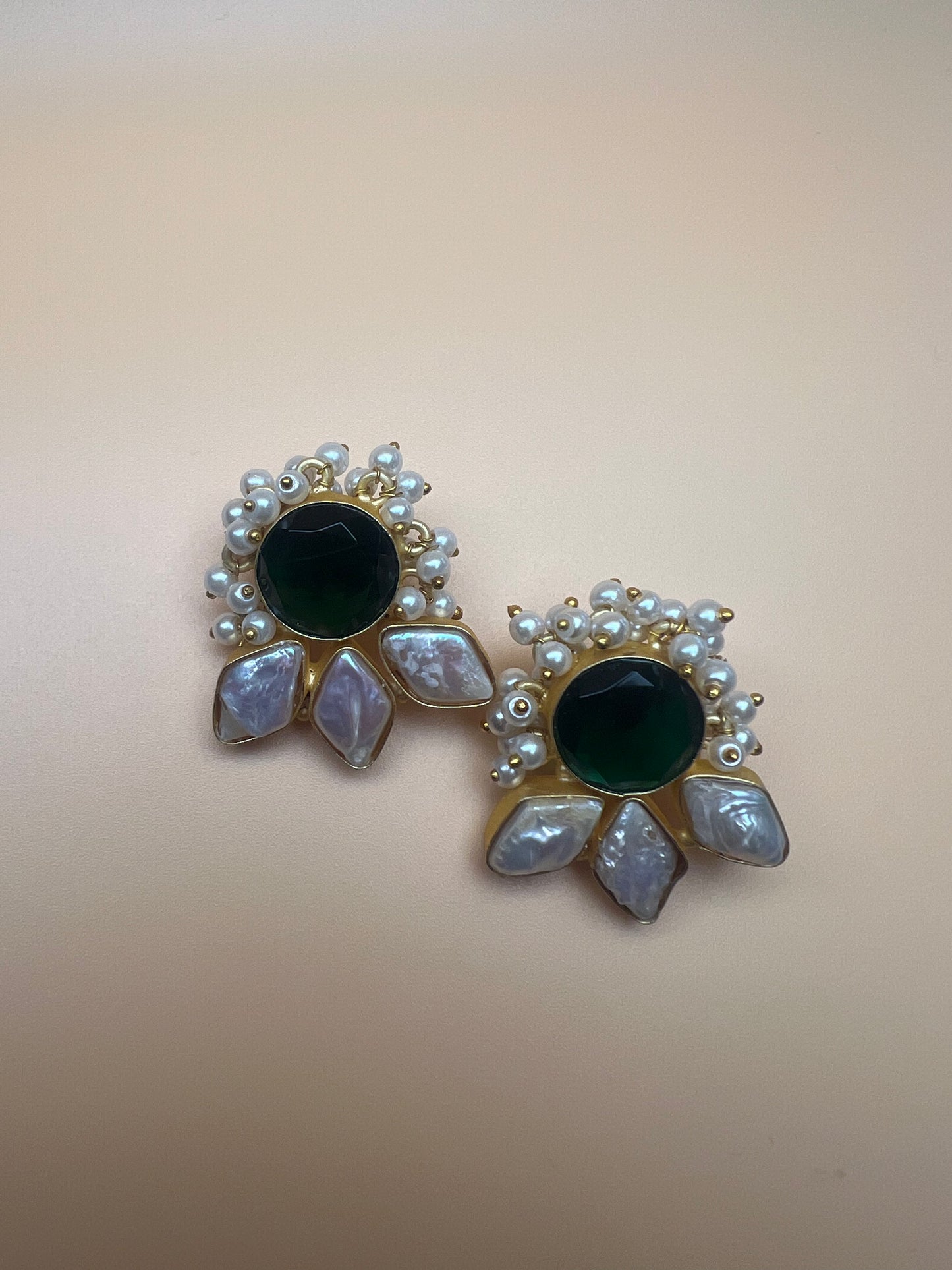 Green Onyx Leaf Studs