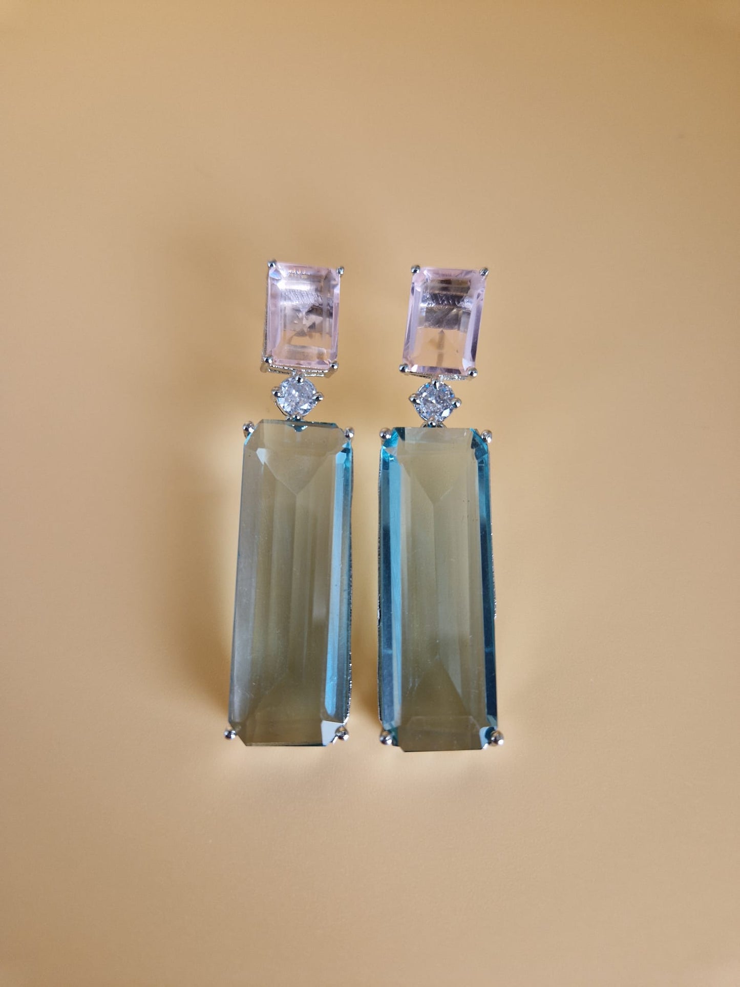 Aqua Mist and Pink Crystal Danglers