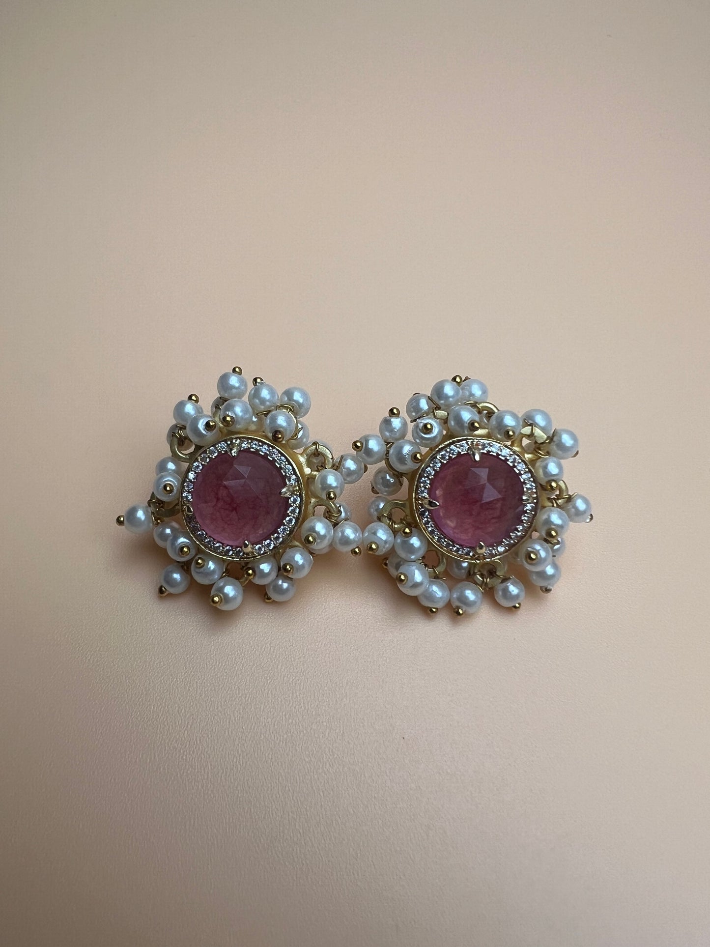 Rubellite Full Cluster Studs