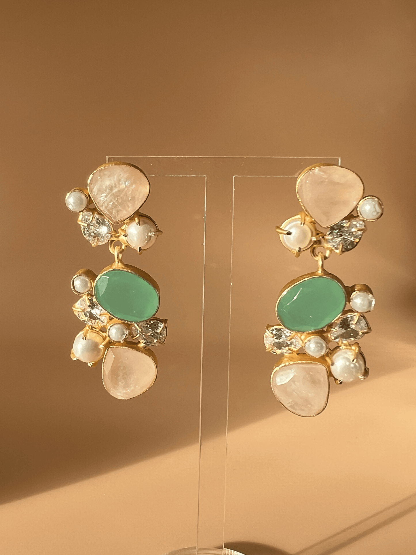 Rose Quartz and Amazonite Drop Earrings