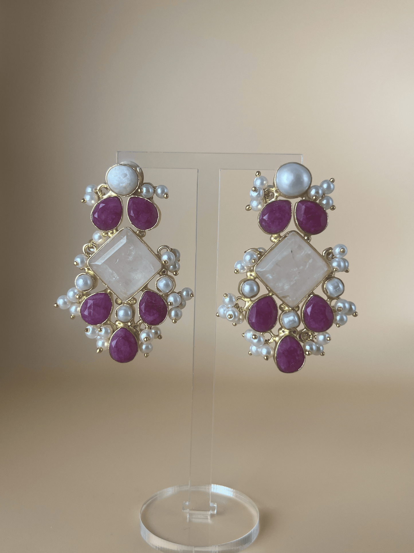 Aura Rose Quartz Long Studs