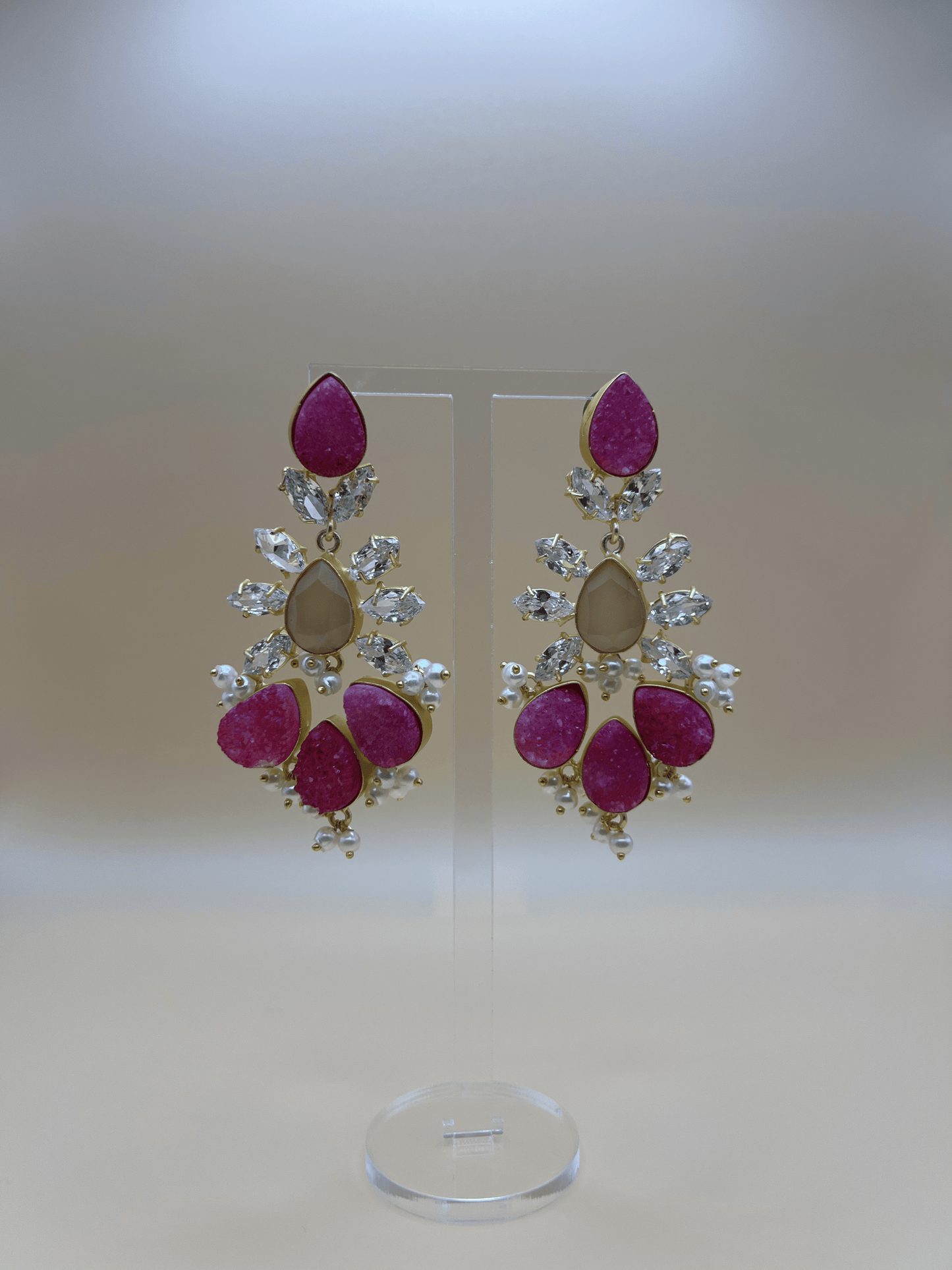 Pink Druzy and Rose Quartz Danglers