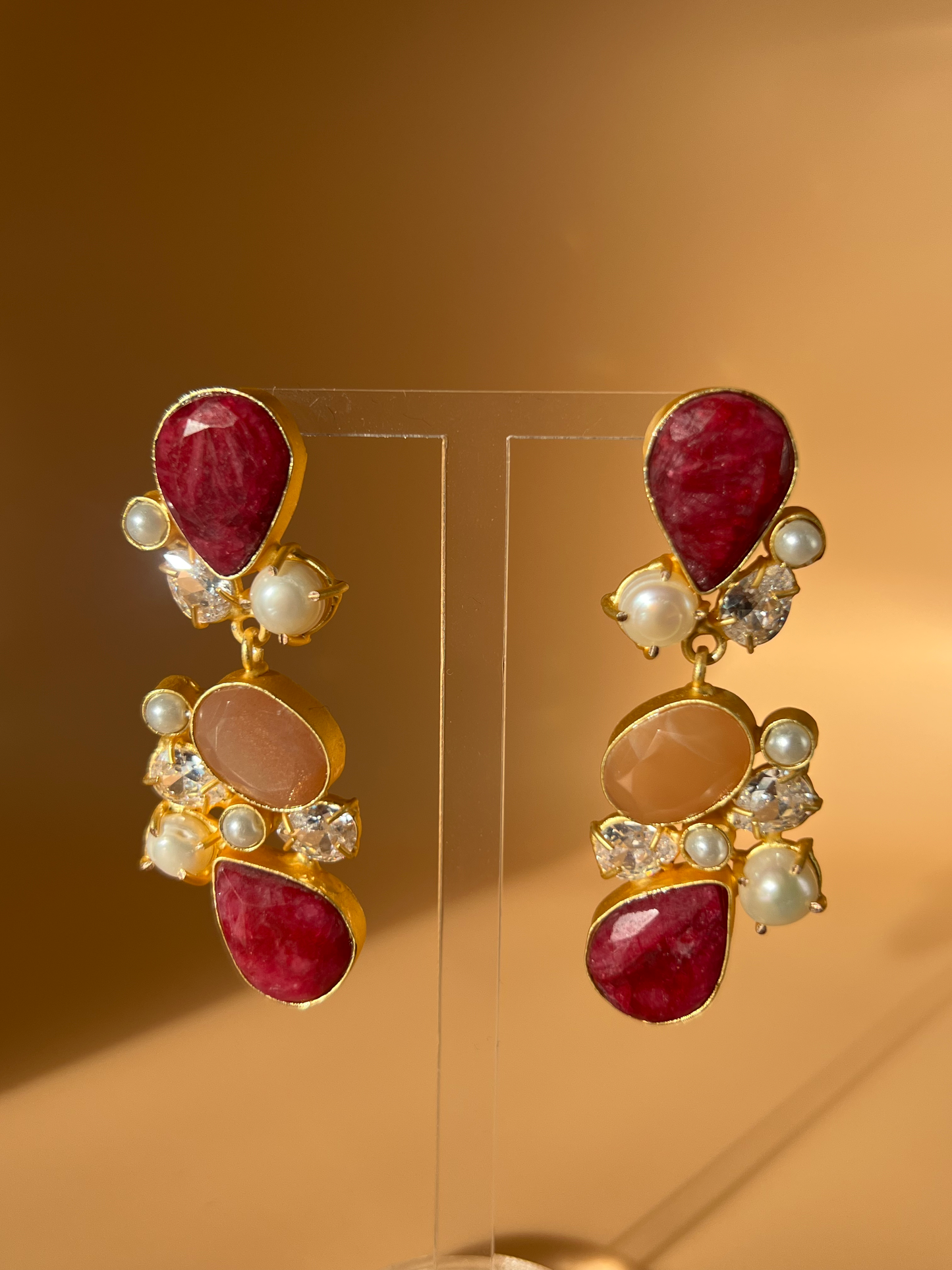 Ruby and Rose Quartz Drop Earrings