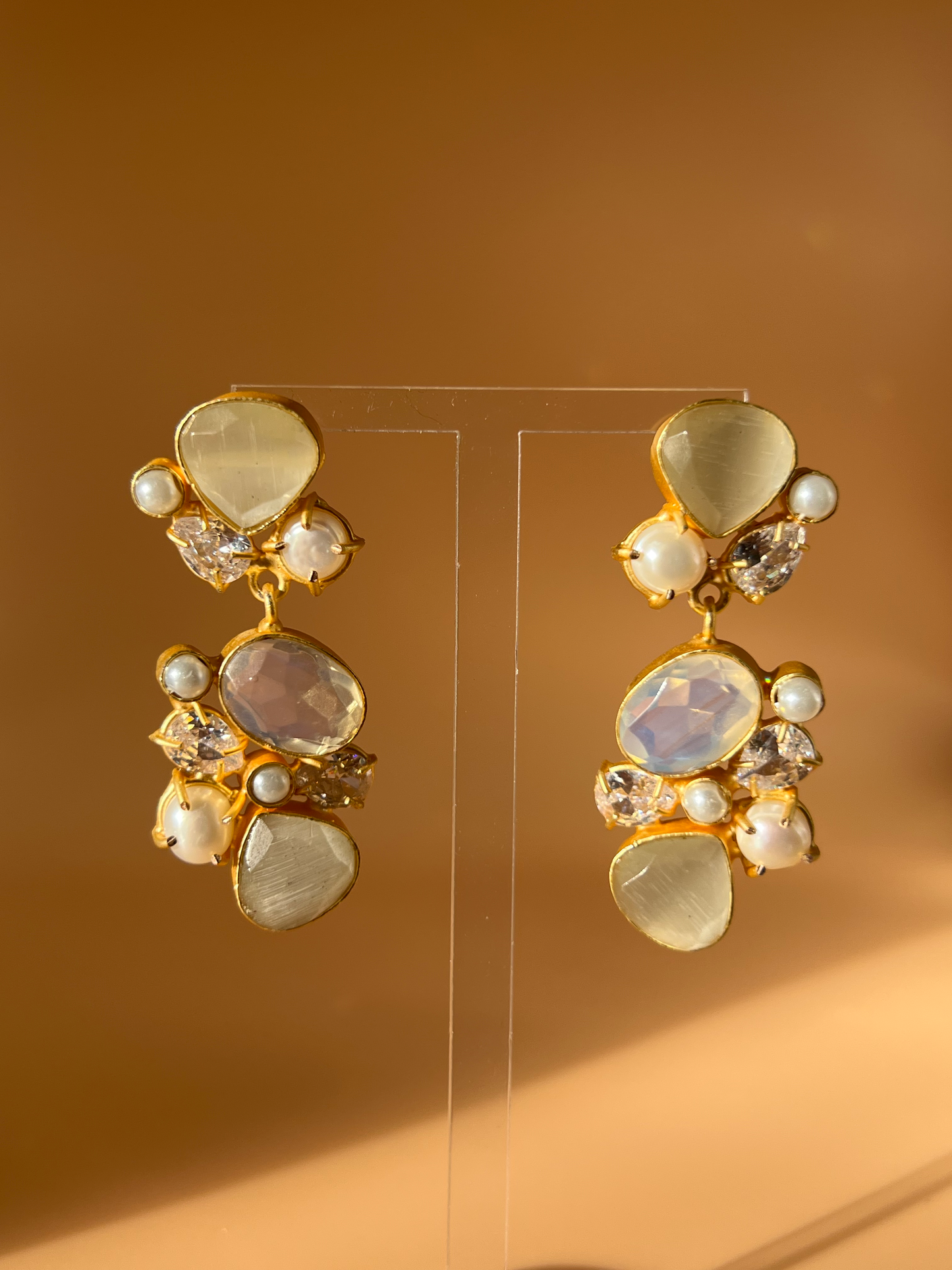 Moonstone and Quartz Drop Earrings