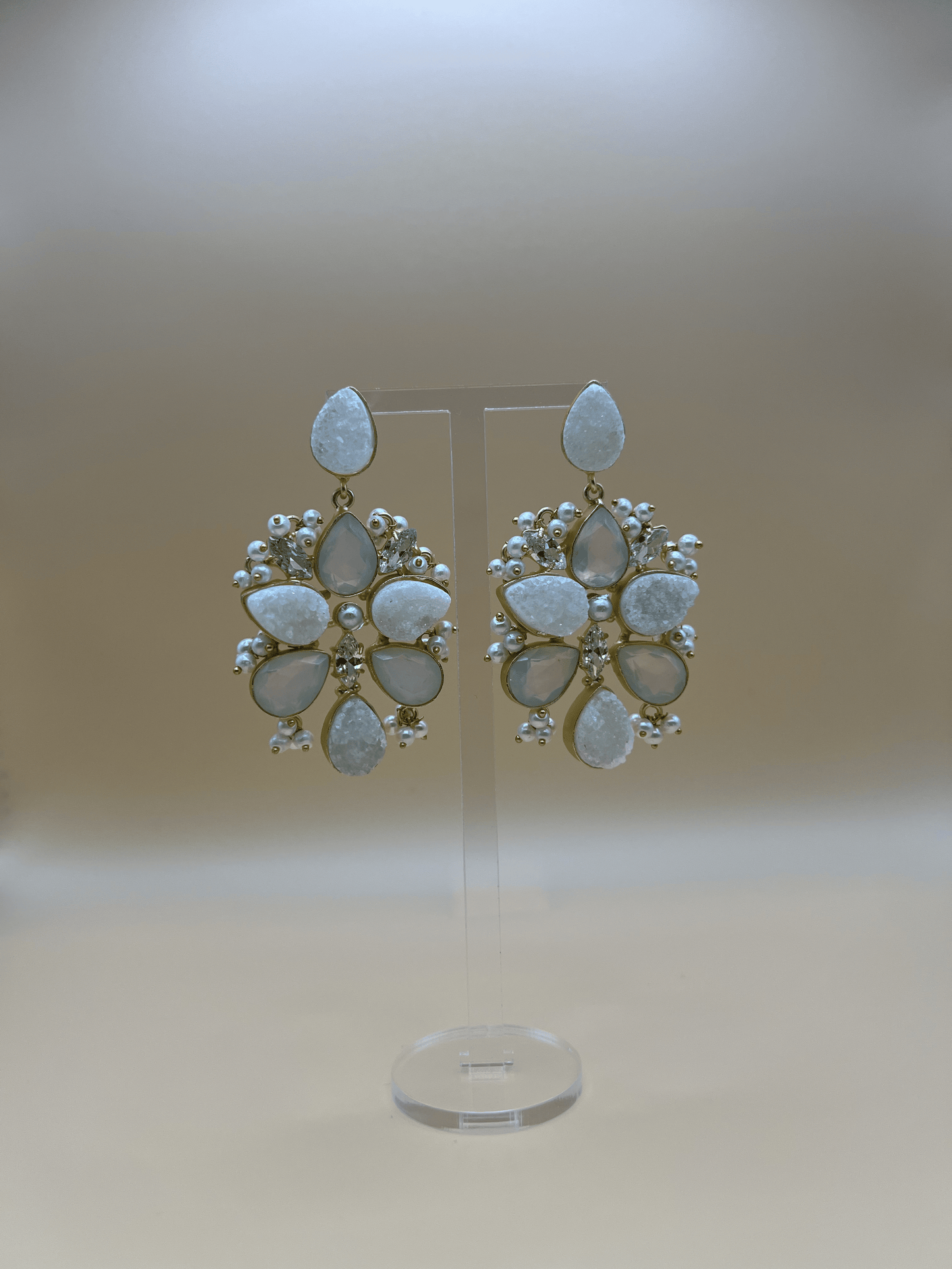 White Druzy and Moonstone Danglers