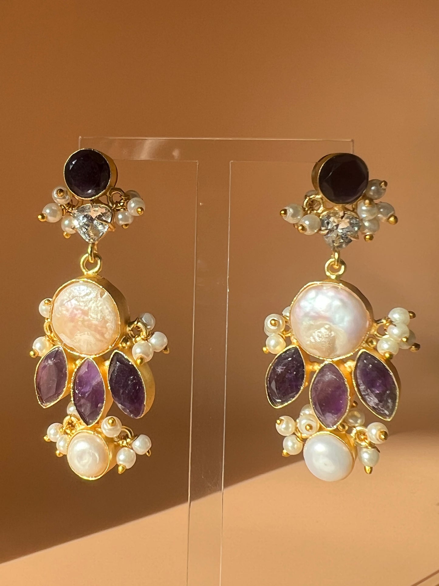 Amethyst and Baroque Pearl Danglers