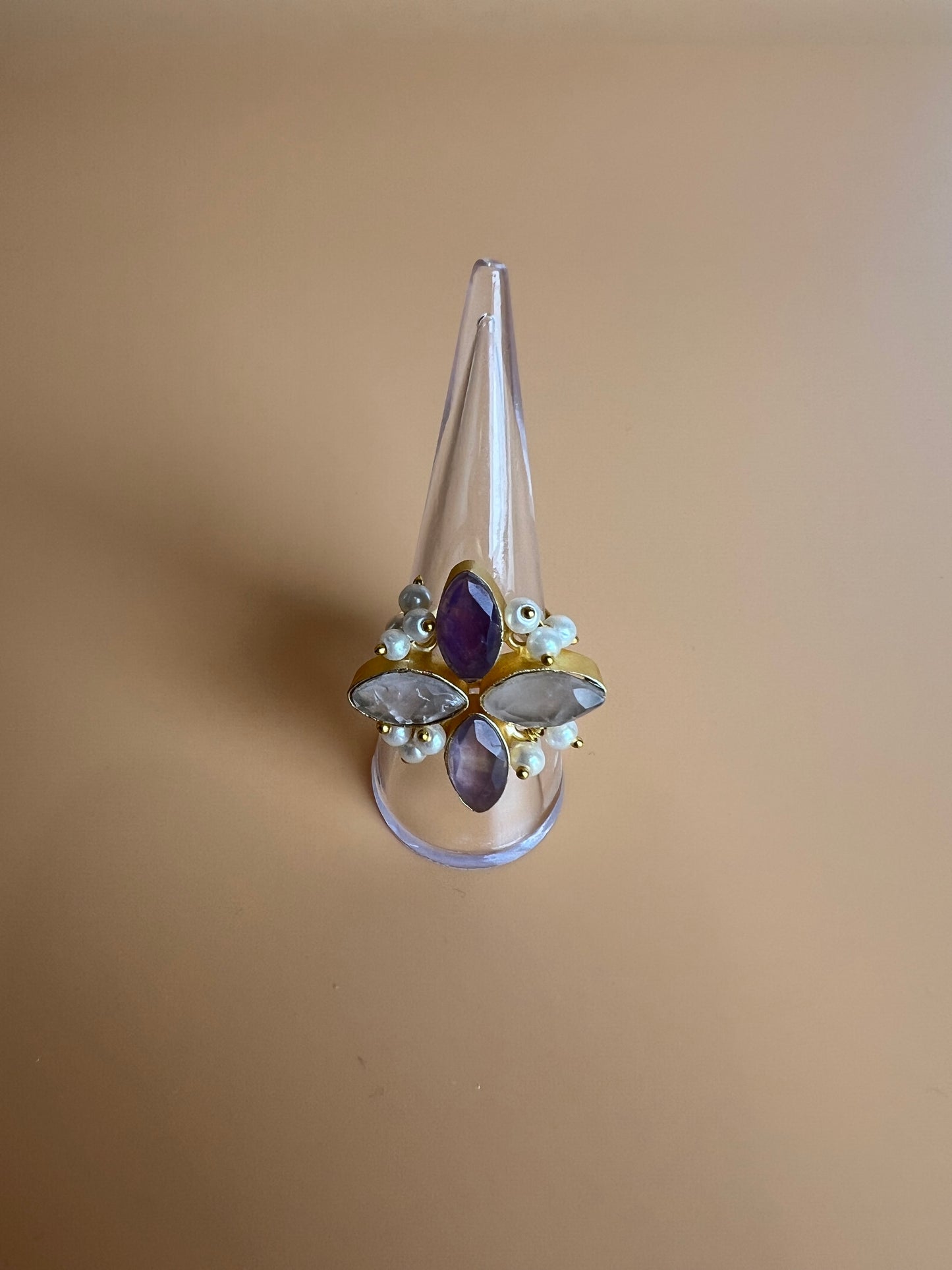 Amethyst and Rose Quartz Ring