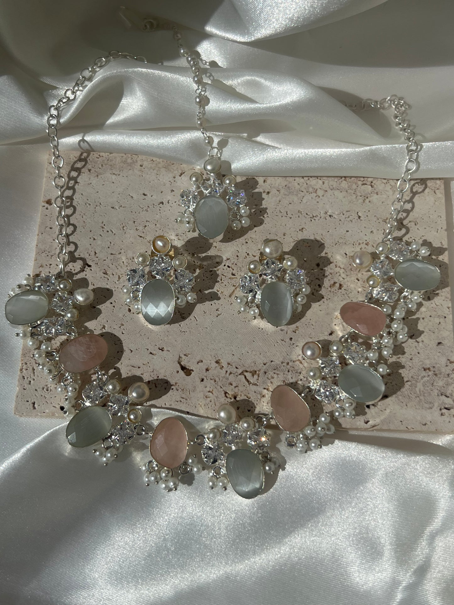 Grey and Pink Selene Silver Set
