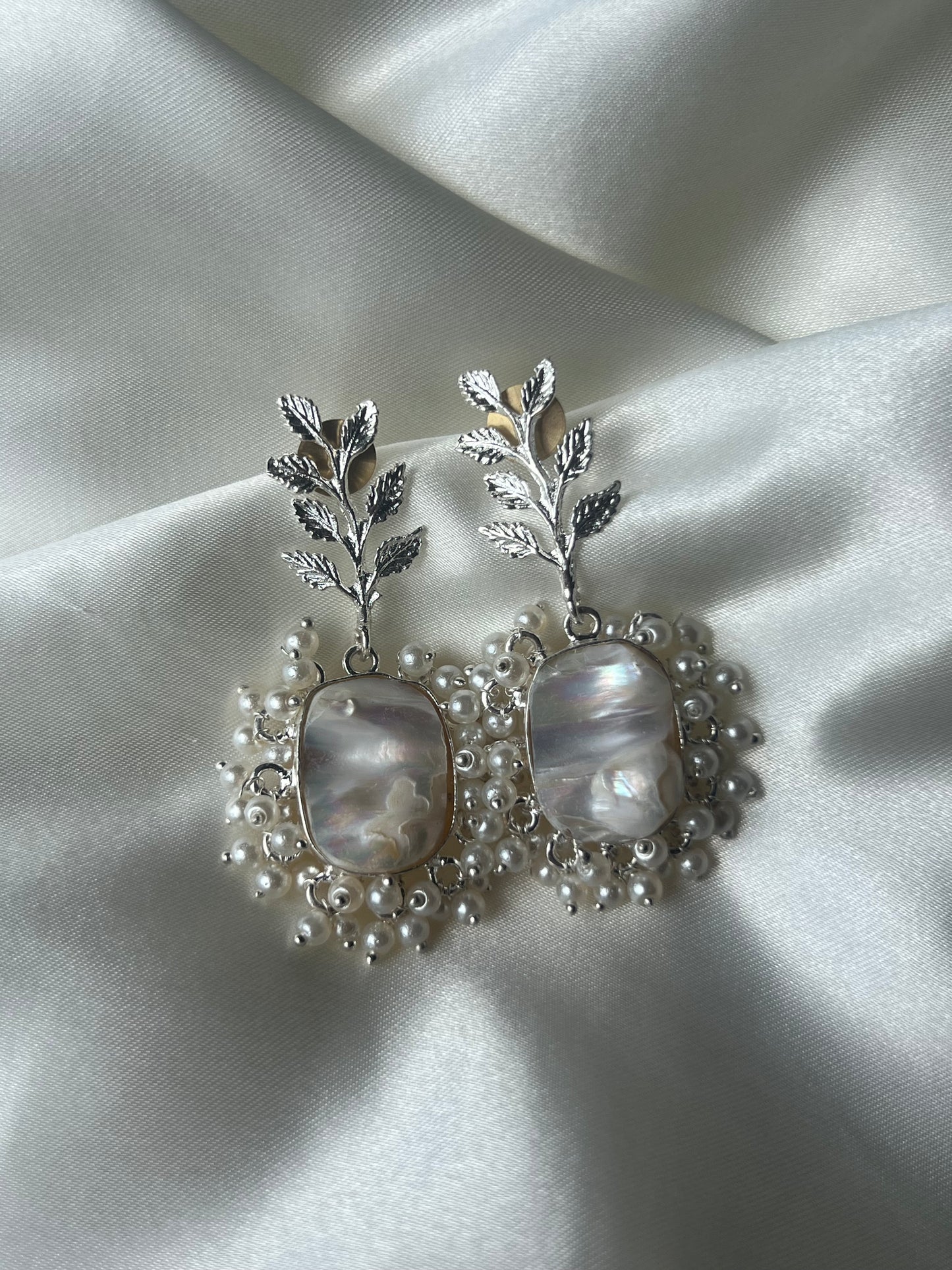 Baroque Pearl Silver Leaf Earrings