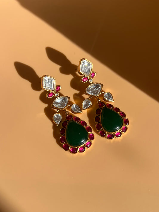 Emerald Green Kundan Drop Earrings