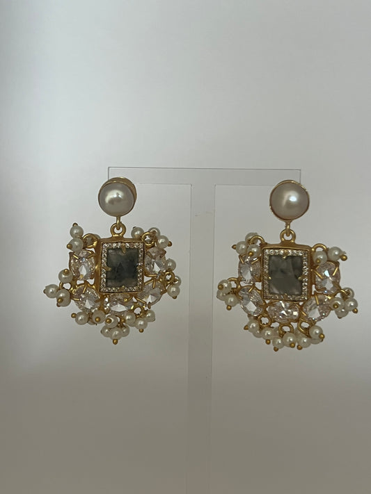 Labradorite Green Square Danglers