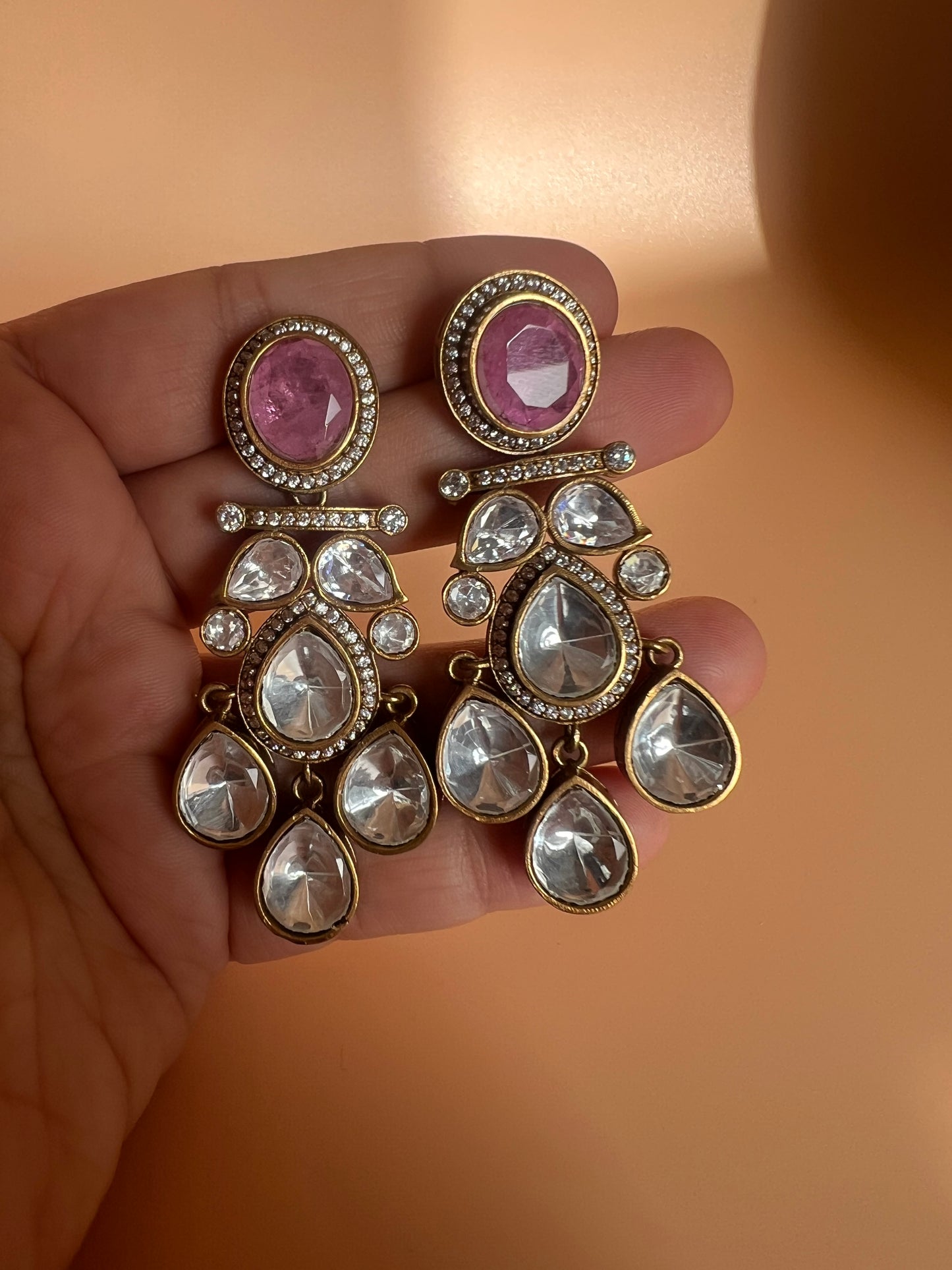 Moissanite Pink Danglers