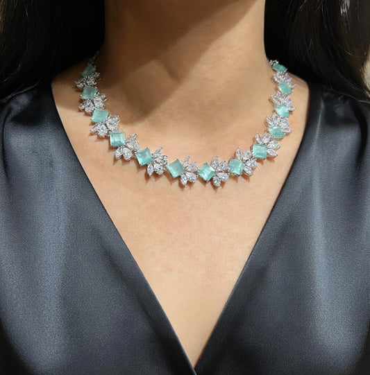 Silver and Mint Crystal Necklace