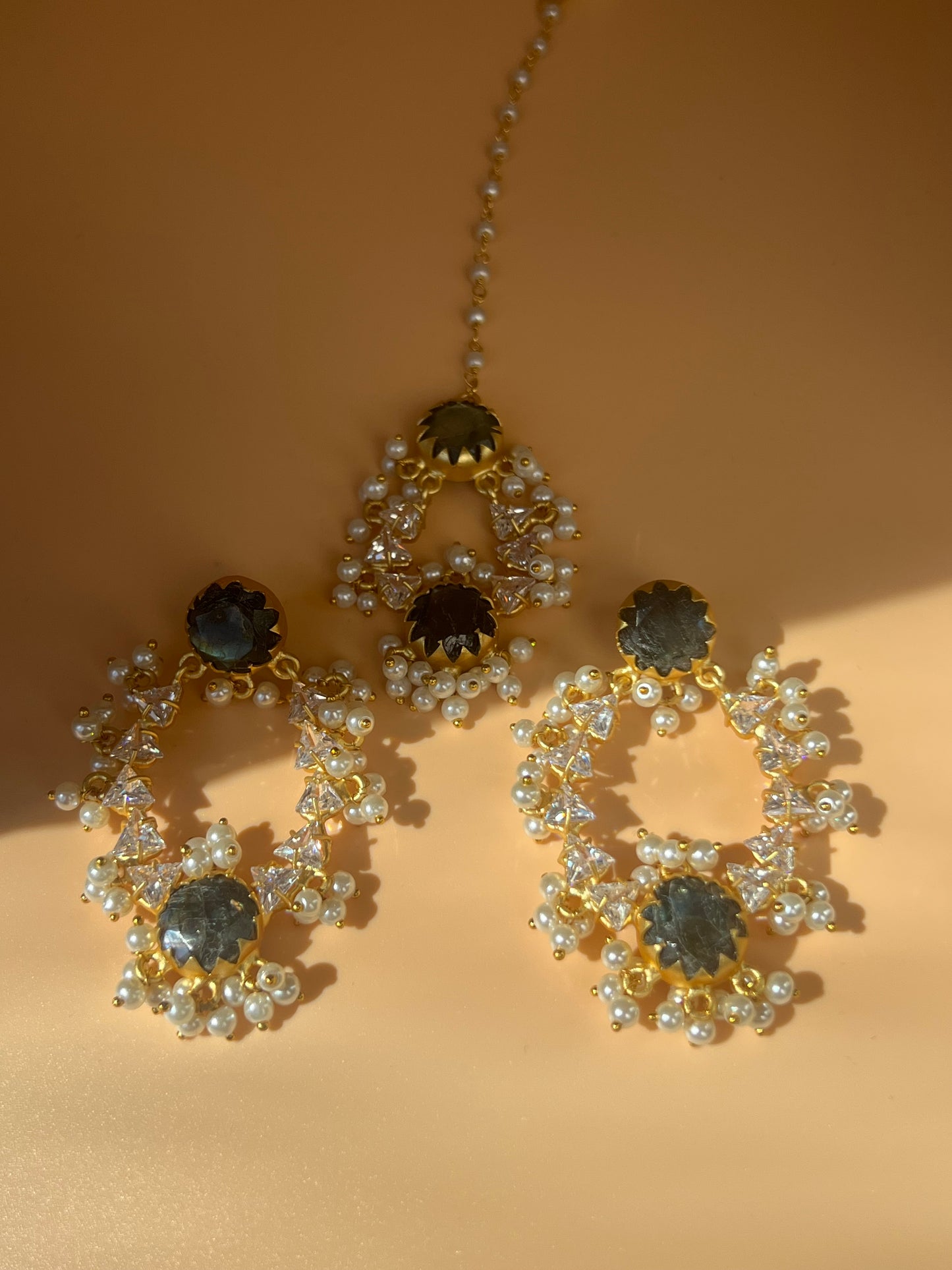 Labradorite Earrings and Tikka Set