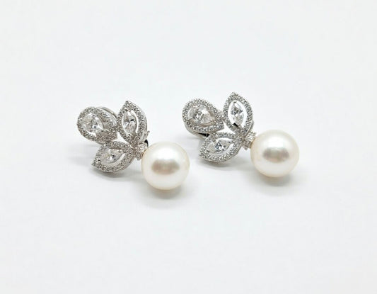 Silver and Leaf Pearl Studs