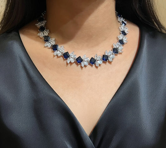 Silver and Blue Crystal Necklace