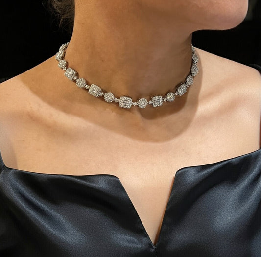 Silver Crystal Necklace Choker