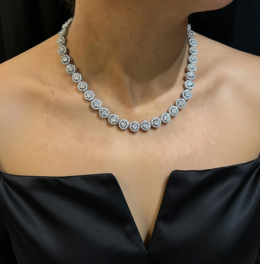 Silver Tennis Cluster Necklace