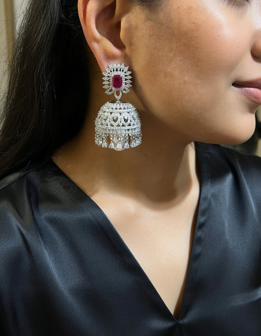Ruby Silver Jhumka