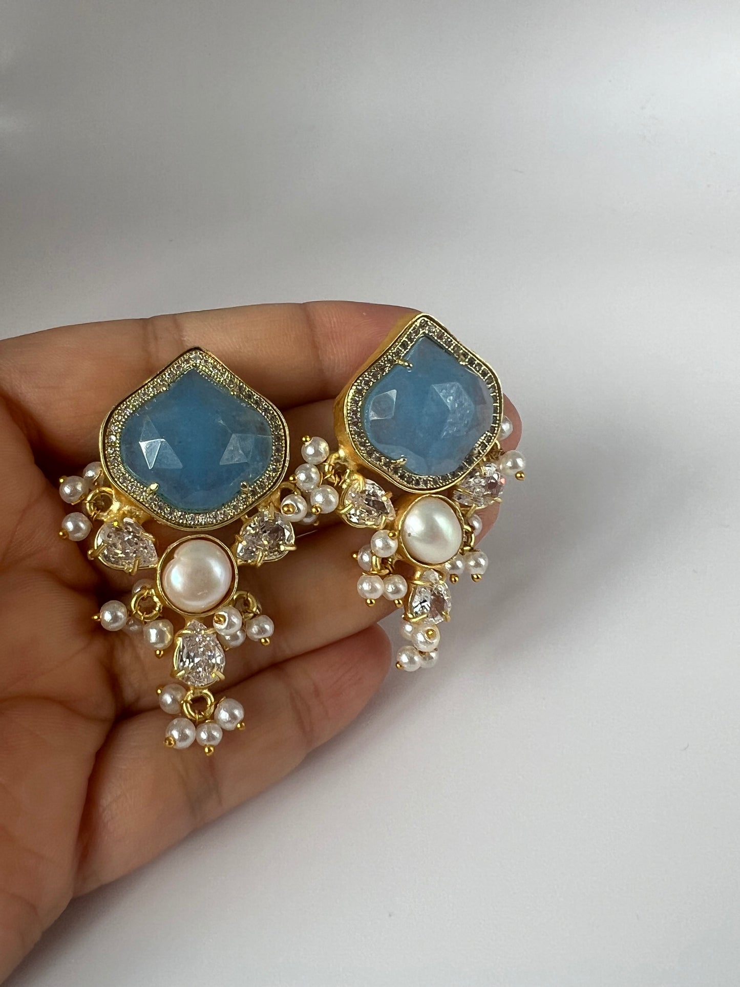 Light Blue / Angelite Long Studs