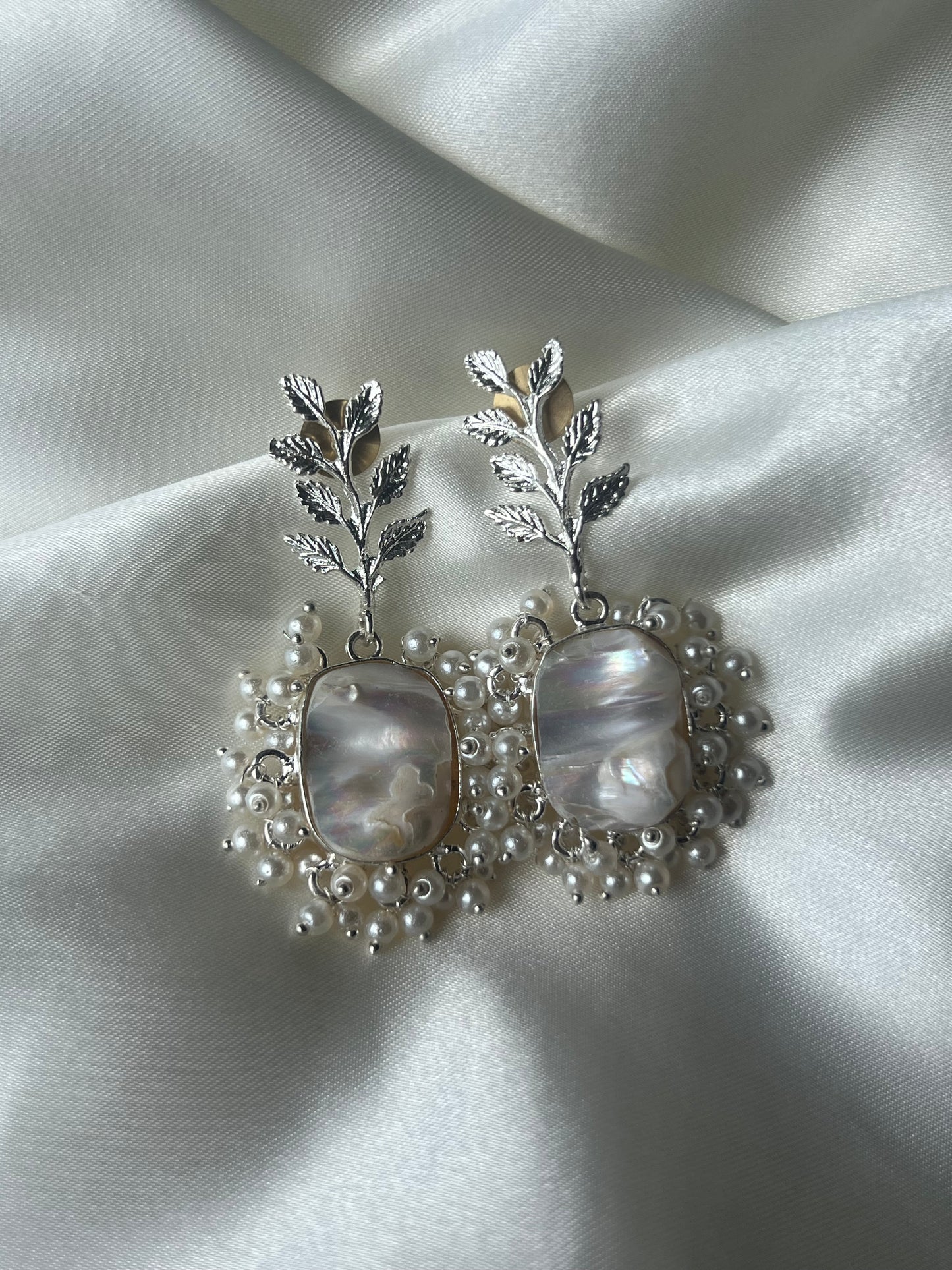 Baroque Pearl Silver Leaf Earrings