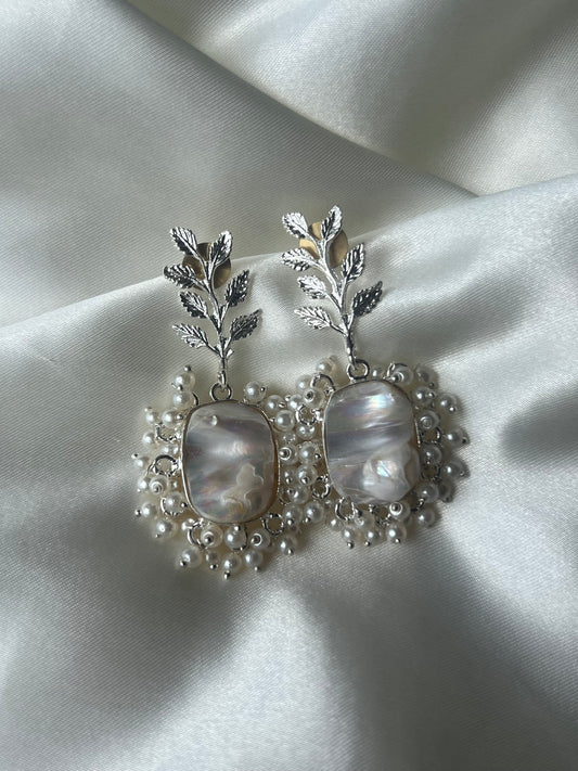 Baroque Pearl Silver Leaf Earrings