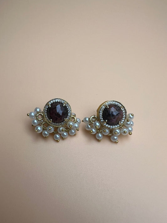 Labradorite Half Cluster Studs