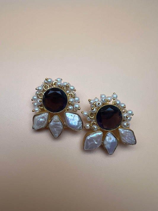Amethyst Leaf Studs