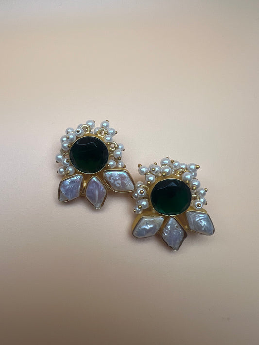 Green Onyx Leaf Studs