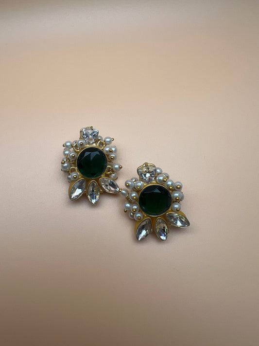 Green Onyx Leaf Studs
