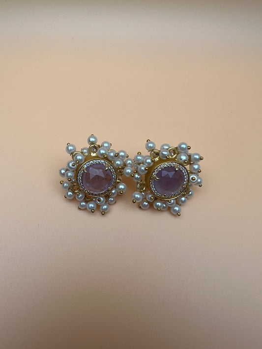 Pink Amethyst Full Cluster Studs