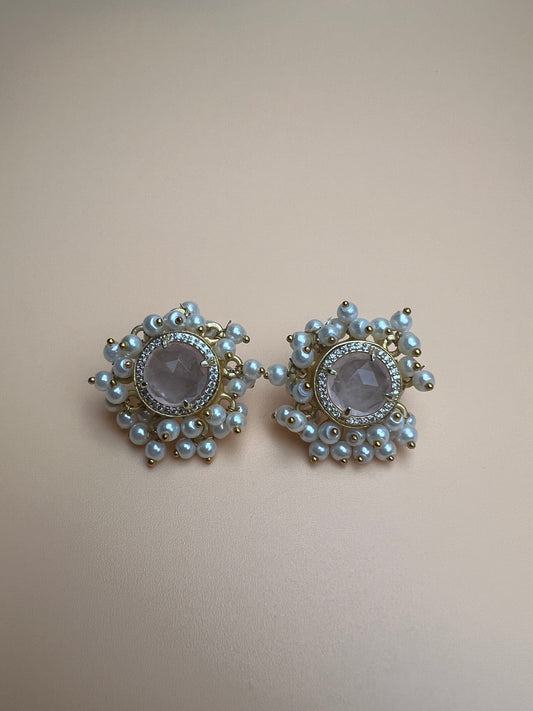 Light Rose Quartz Full Cluster Studs