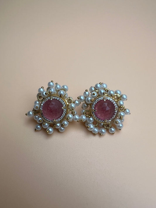 Rubellite Full Cluster Studs