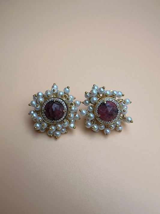 Rhodonite Full Cluster Studs