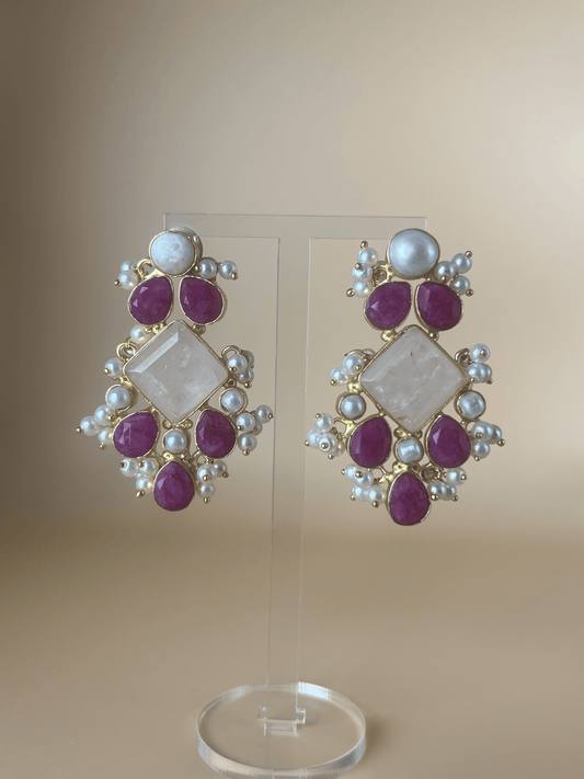 Aura Rose Quartz Long Studs