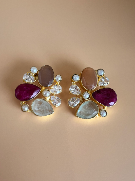 Ruby and Rose Quartz Flower Earrings