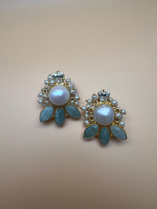Mother of Pearl and Amazonite Leaf Studs