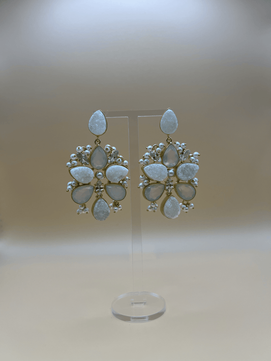 White Druzy and Moonstone Danglers